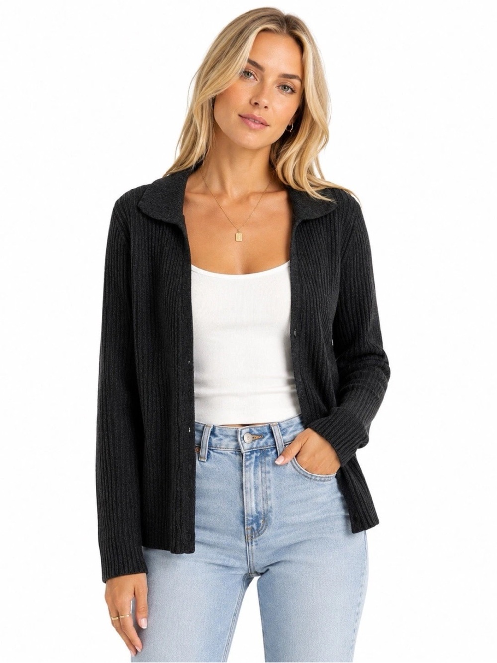 Z Supply Rina Button Up Cardigan Sweater Gray Ribbed Collar Size Small NWT